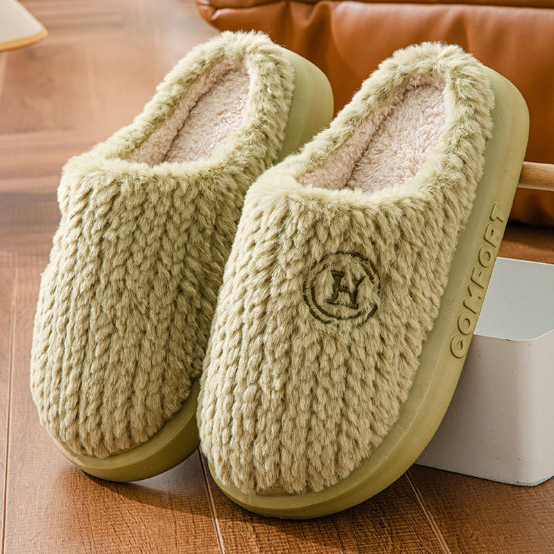 2024新款冬季棉拖鞋女厚底情侣款居家用保暖拖鞋简约防滑加绒棉鞋
