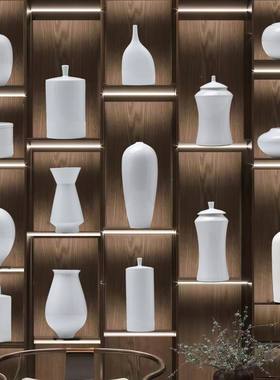 新中式现代简约风白色陶瓷装饰艺术摆件博古架玄关客厅酒柜装饰品