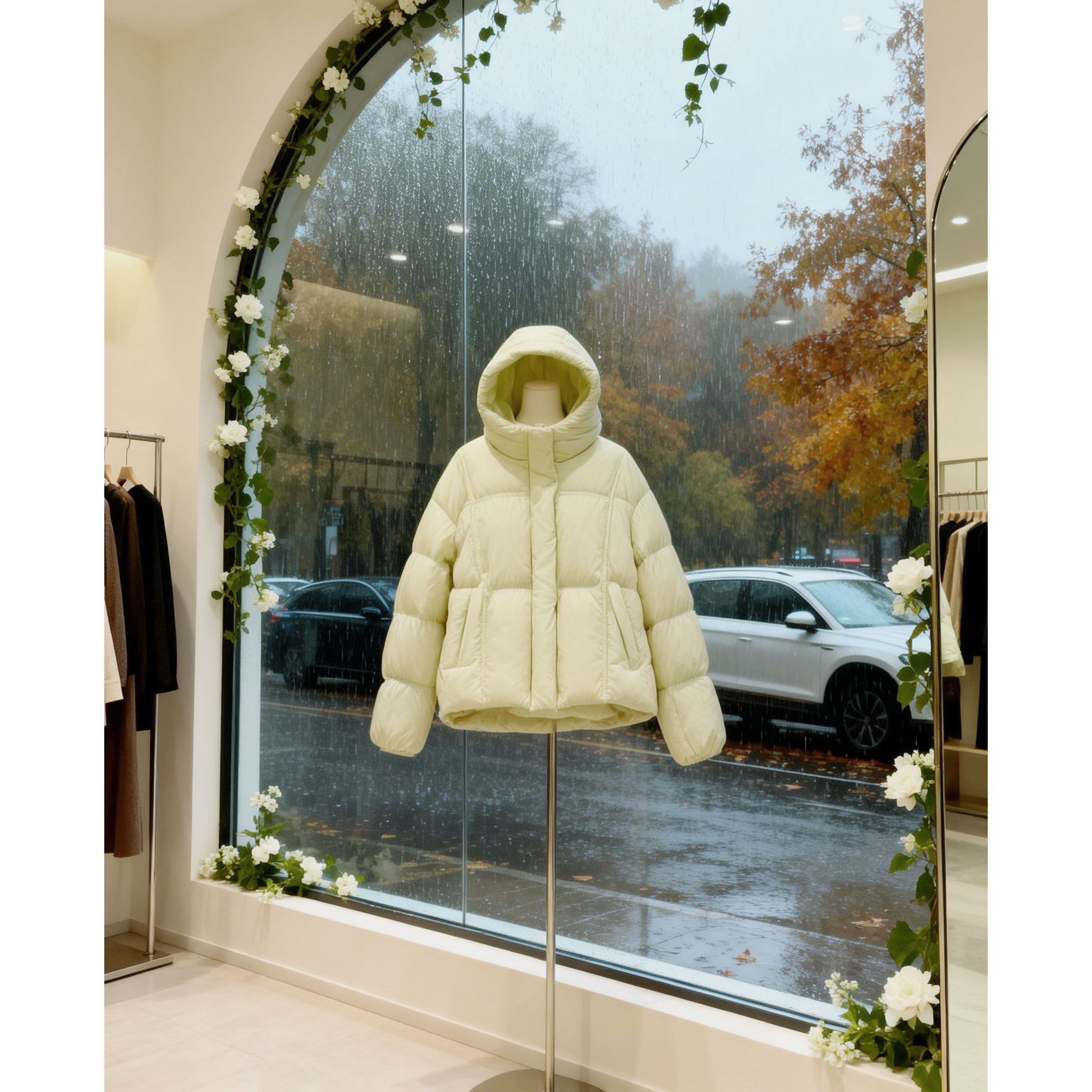 【专柜大清仓】珩绣冬季短款龟背泡芙款防风连帽简约羽绒服250915