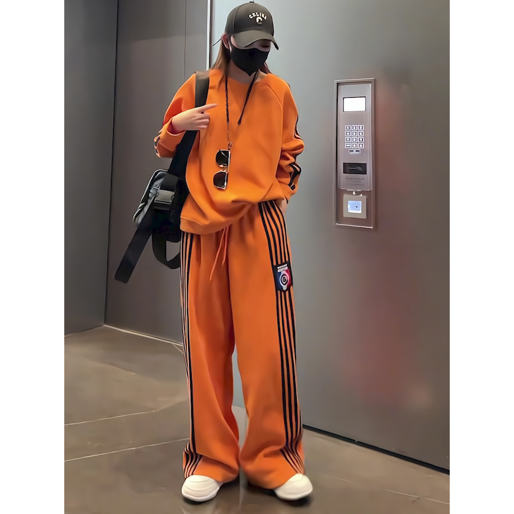 2026春季时尚炸街运动服两件套女宽松套头休闲卫衣束脚阔腿裤套装