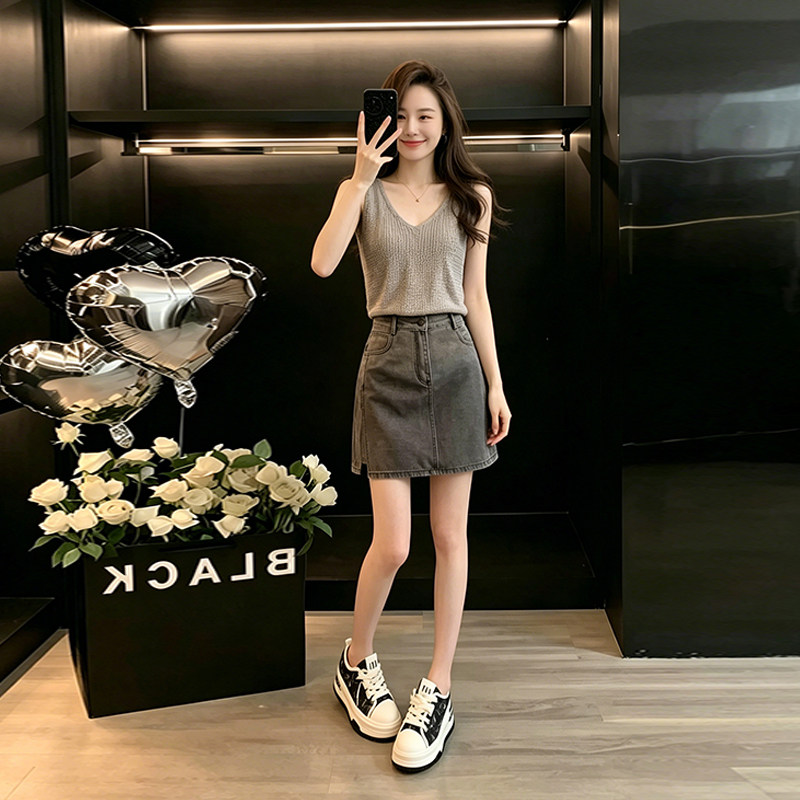 韩版减龄重工烫钻设计感两件套女