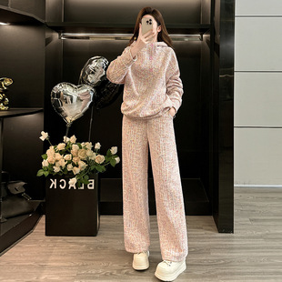 秋冬宽松减龄时尚设计感裂纹连帽卫衣休闲卫裤潮流运动气质套装女