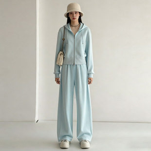春季宽松舒适通勤极简纯色百搭外套抽绳阔腿裤休闲运动一整套穿搭