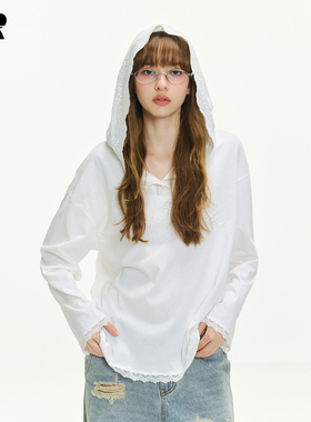 ER蕾丝旋律罩衫女2025秋季美式潮牌休闲连帽上衣松弛感小众帽衫