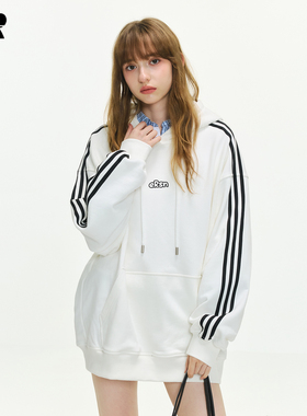 ER撞色三条杠重磅卫衣男2025秋季美式潮牌oversize运动帽衫女