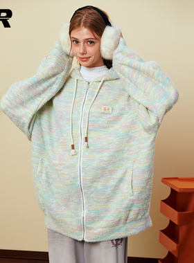 ER渐变油画开衫毛衣男冬季2025落日余晖彩虹条纹连帽针织衫外套