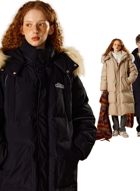 【明星同款】ER反光条中长款羽绒服冬90白鸭绒毛领可拆卸外套男女