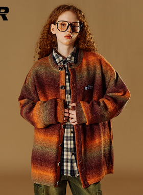 【黄子弘凡周也同款】ER彩虹毛衣开衫男2024春秋校园潮牌针织外套