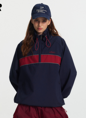 ER半拉链古着日系夹克外套2025秋撞色美式街头嘻哈宽松轻户外上衣