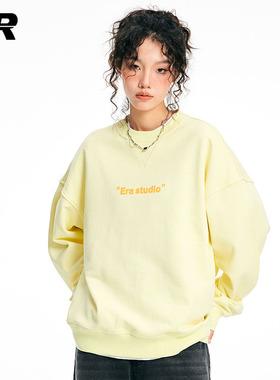 ER春秋季撞色字母圆领卫衣男休闲上衣潮牌情侣装美式宽松打底外套