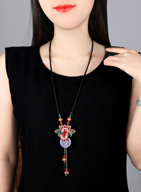 景泰蓝玛瑙圆珠女男手作原创项链