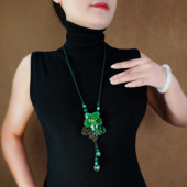 毛衣链项链玛瑙琉璃民族风吊坠挂件配饰绿色女中式 凤凰花挂饰原创