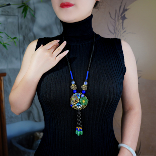 民族风毛衣链装饰品玛瑙吊坠春夏百搭衣服配饰挂件长款项链女复古