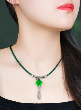 珠花蝶度干青古银女项链锁骨链