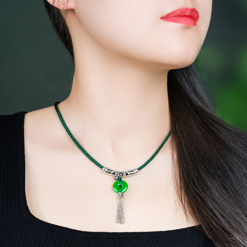 珠花蝶度干青古银女项链锁骨链