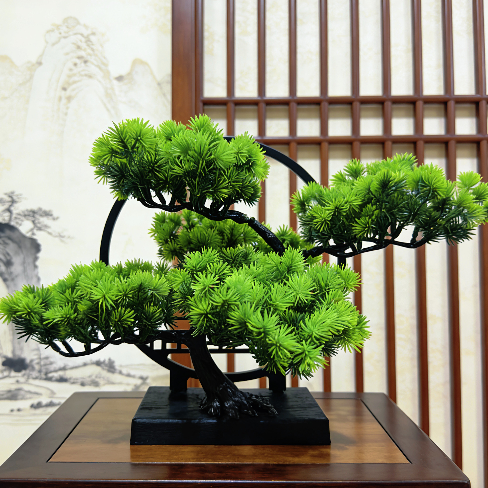 仿真松树迎客松盆景客厅装饰屏风桌面摆件假树假塑料盆栽酒柜