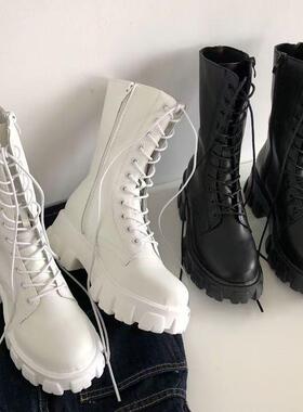 中筒大码马丁靴女cos增高鞋厚底朋克机车骑士靴子女2024新款
