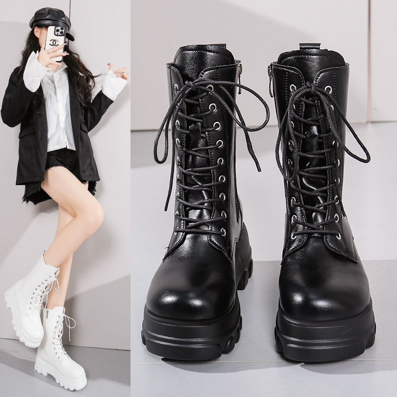 中筒马丁靴女鞋cos增高鞋10厘米厚底英伦风显瘦机车系带骑士靴子