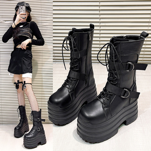 娶姿漫展马丁靴增高鞋10cm小个子松糕厚底短靴男女朋克风骑士靴