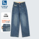 中高腰宽松休闲显瘦四面弹直筒九分裤 小鹿女春秋松紧腰牛仔裤 新款