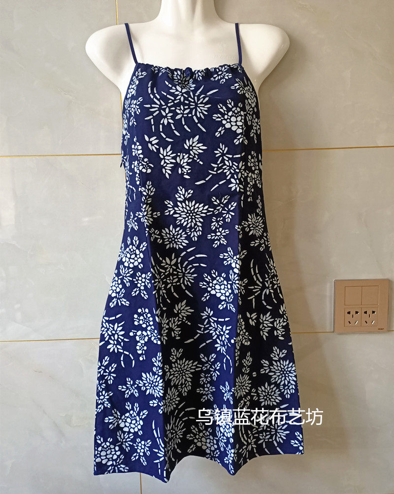 乌镇纯棉蓝印花布女装吊带裙吊带连衣裙夏中长款性感A字裙显瘦