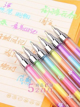 钻石炫彩变色六色荧光笔水粉笔粉彩笔奖品记号笔DIY手账手绘文具