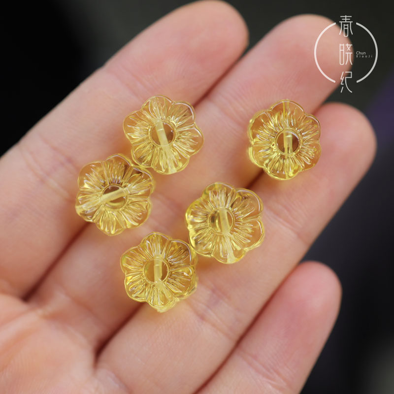 散珠 天然金珀蜜蜡六瓣花小花朵桃花diy配件手工编绳手串滴流材料