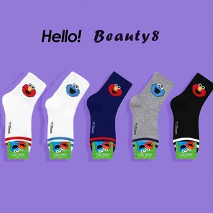 韩国东大门 纯色甜饼怪 女 street 棉袜中筒袜 sesame 芝麻街袜子