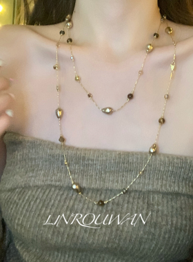 复古不规则虎眼石长款多戴式项链