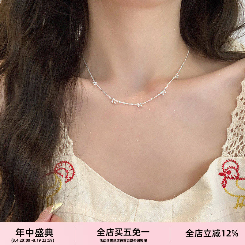 林肉完纯银樱桃项链甜美锁骨链