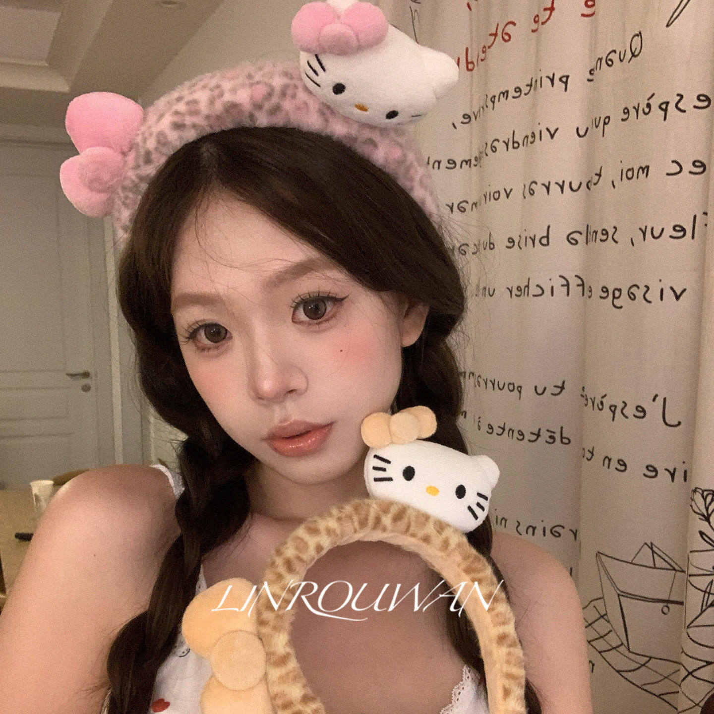 可爱豹纹毛绒kitty猫发箍女洗脸高头颅萌趣卡通日系姐妹头箍