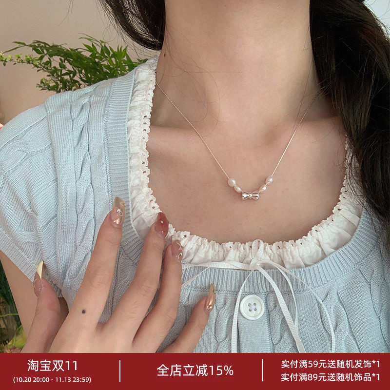 林肉完s925纯银蝴蝶结项链