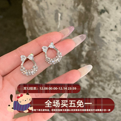 蝴蝶结珍珠锆石耳钉轻奢