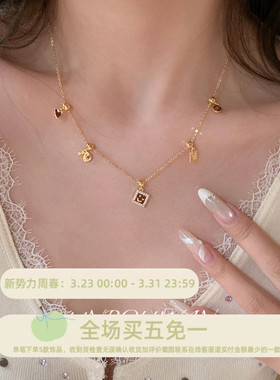 新年红色笑脸吊坠项链毛衣链配饰