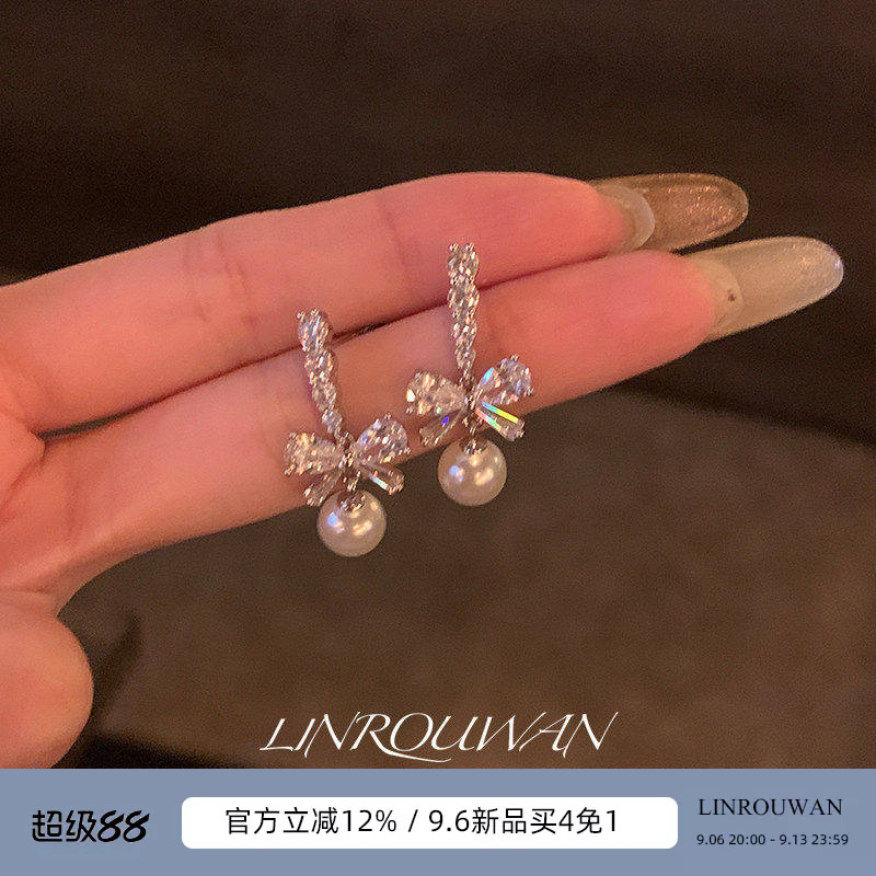 蝴蝶结仿珍珠耳环轻奢高级感耳饰
