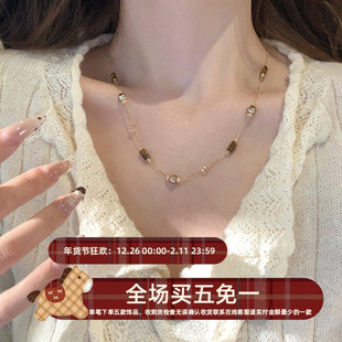 复古不规则虎眼石项链女轻奢高级感小众设计美拉德毛衣链配饰颈链