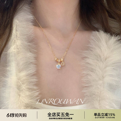 一串盘缠方糖闪锆吊坠项链