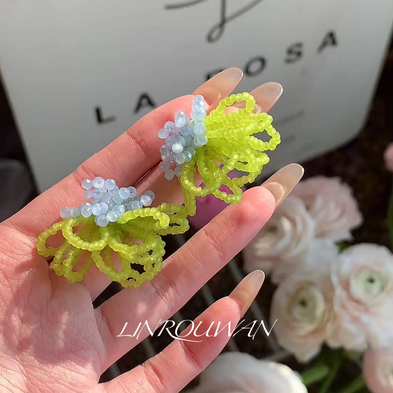 撞色串珠耳饰水晶手工耳钉