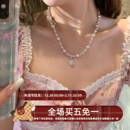 曼塔玫瑰仿珍珠爆闪方糖项链配饰高级感轻奢小众锁骨链颈链毛衣链