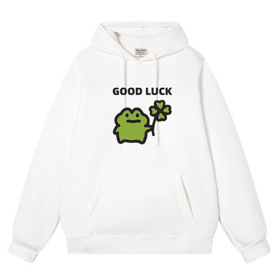 good luck 四叶草小青蛙小幸运连帽卫衣男女打底宽松加绒加厚