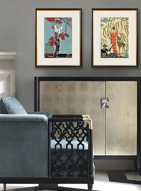 Barbier插画作品人物美国原版进口画芯客厅卧室样板间实木装饰画