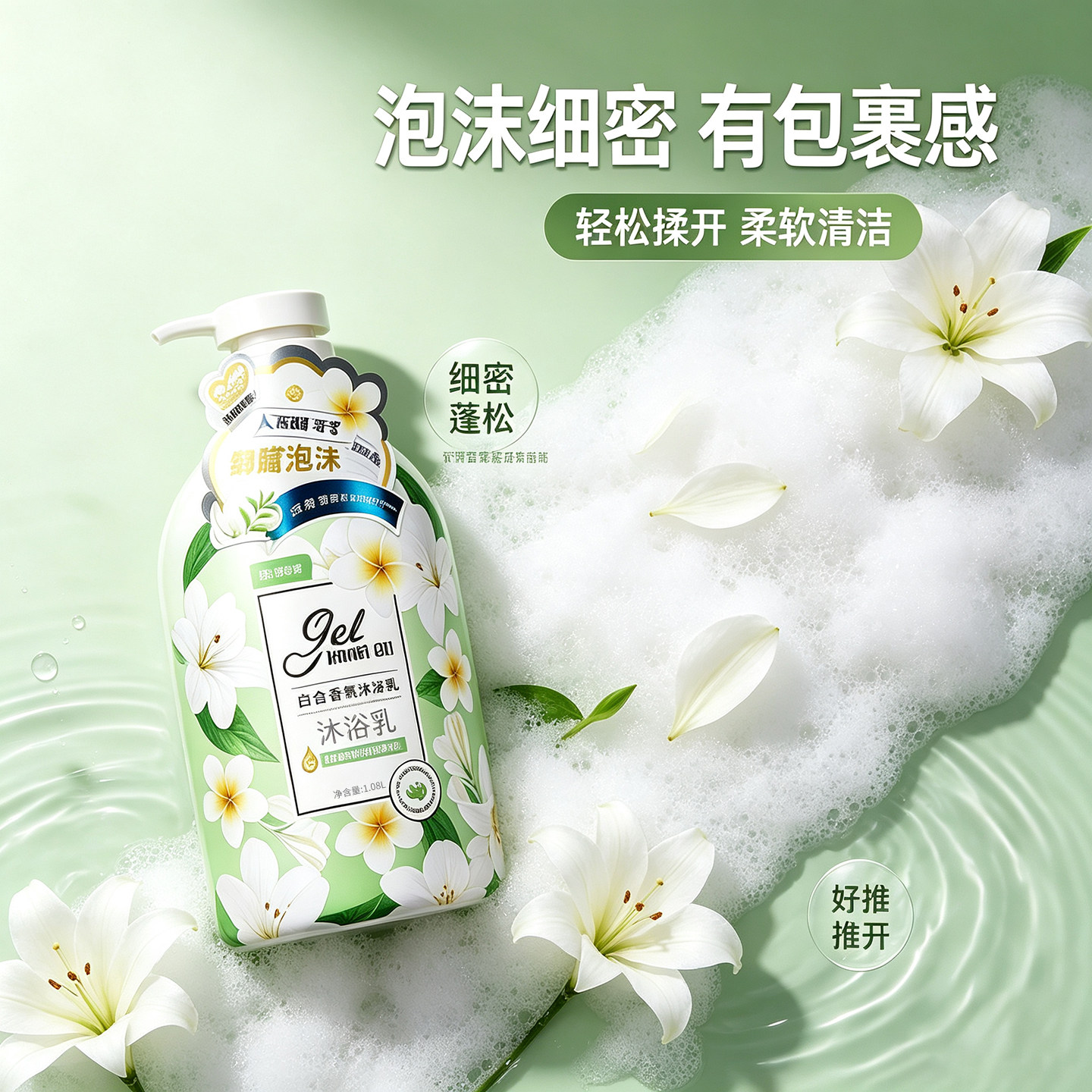 细腻泡沫百合樱花味氨基酸滋润清洁大容量家庭装任何肤质沐浴露