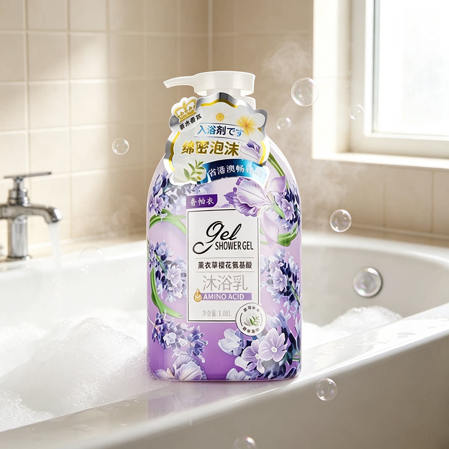 【恩佳】氨基酸沐浴乳玫瑰薰衣草百合樱花味绵密泡沫滋润清洁温