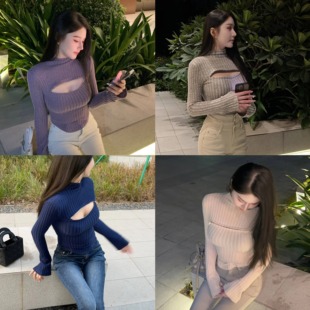 希野逸儿 2025春上衣女 纯欲风性感胸前拉链设计感显胸半领毛修身