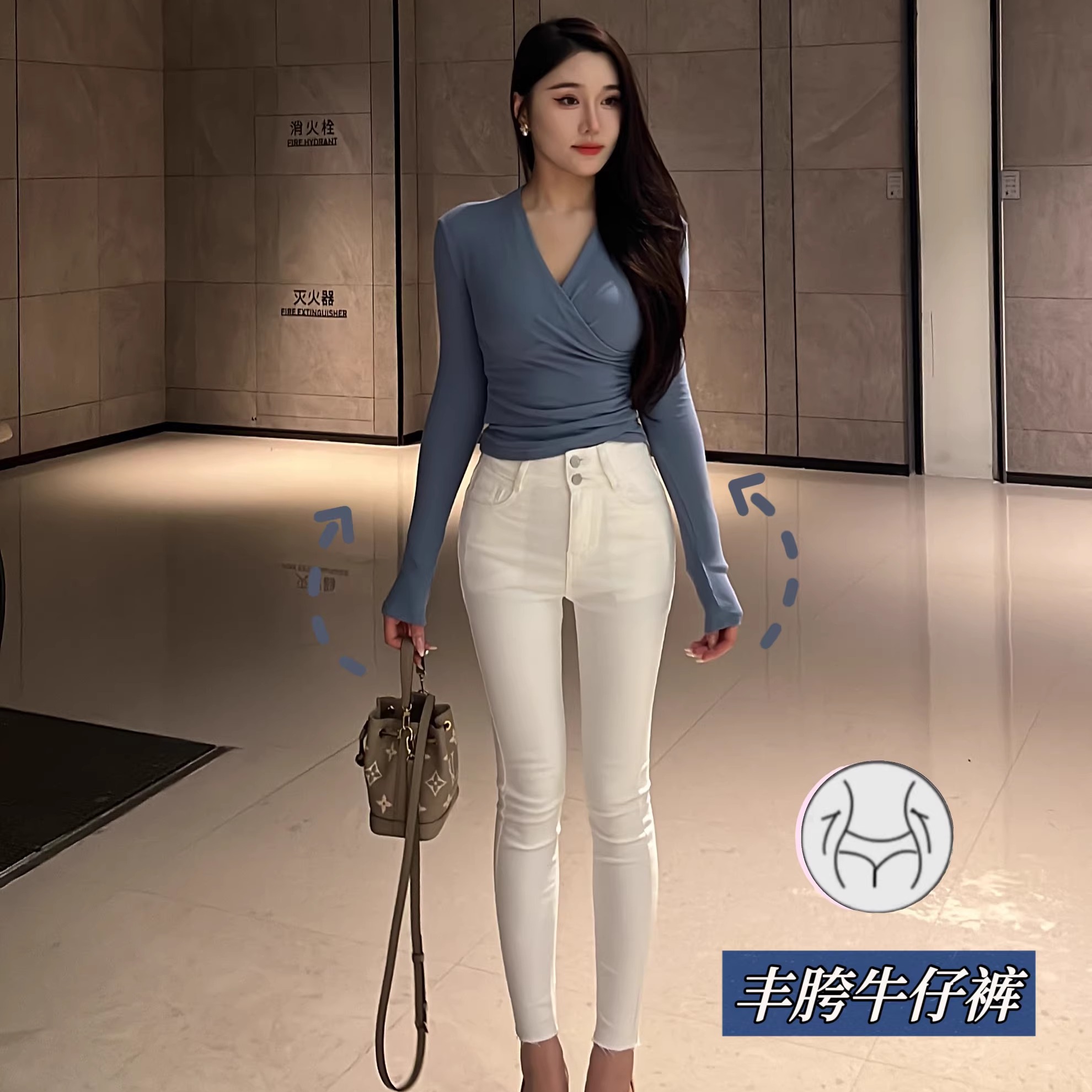 白色丰胯裤蜜桃臀弹力小脚裤女