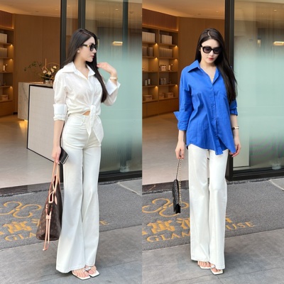 复古百搭四面弹白色微喇牛仔裤