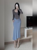 江南名媛性感辣妹风鱼尾裙高腰显瘦修身 纯欲包臀半身裙女 长裙秋季