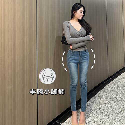 百搭舒适高个子修身九分牛仔裤春
