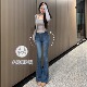 巨百搭丰胯牛仔喇叭裤 高腰弹力水洗蓝修身 女 长腿蜜桃臀 希野逸儿