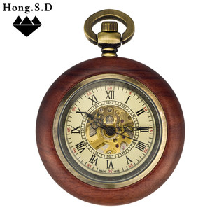 红木木头自动机械怀表男女经典复古镂空老上海古董护士表 项链表